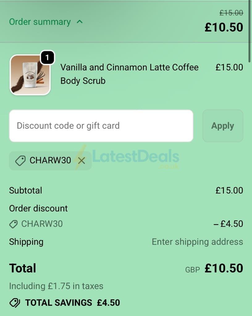 Screenshot of the Grounded Body Scrub discount code working