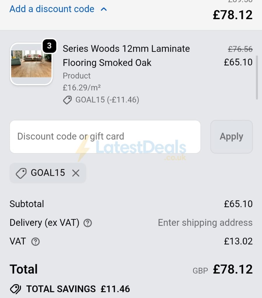 Screenshot of the UK Flooring Direct discount code working