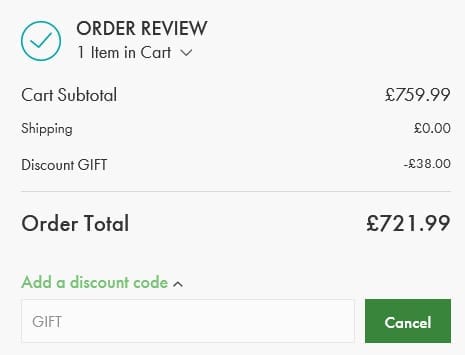 Screenshot of the TOP Furniture discount code working