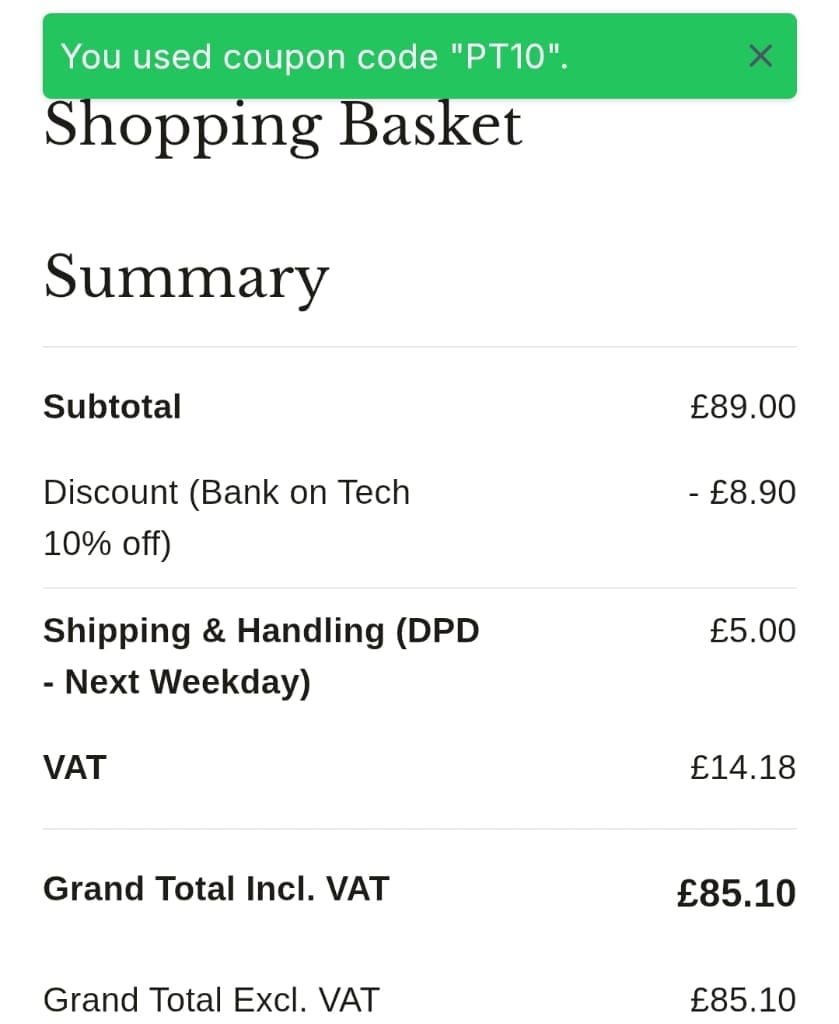Screenshot of the Peter Tyson discount code working