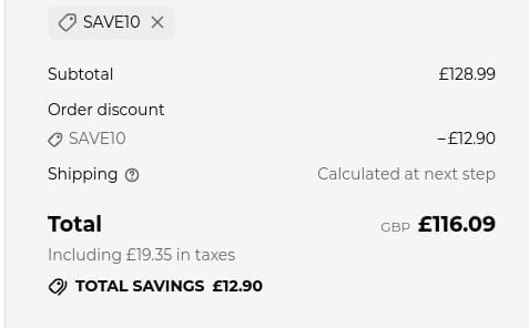 Screenshot of the Tartan Weaving Mill discount code working