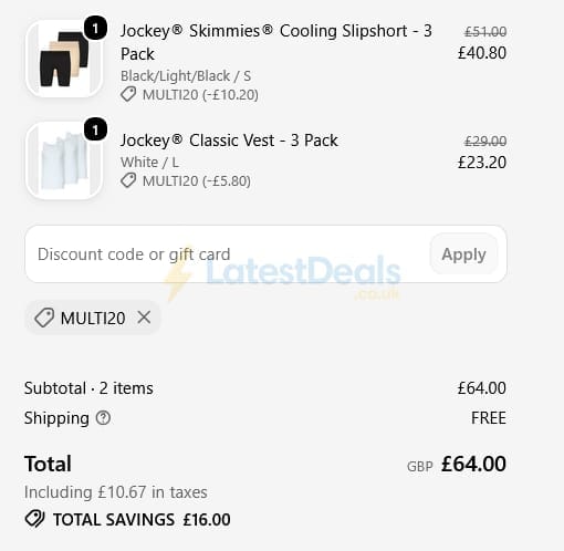 Screenshot of the Jockey discount code working