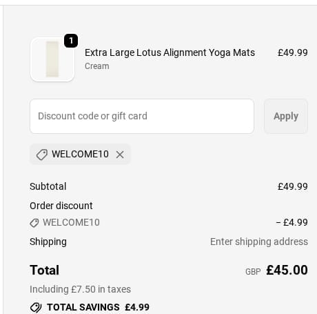 Screenshot of the Myga discount code working