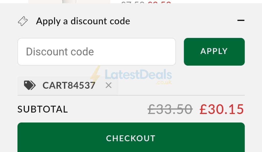 Screenshot of the Green People discount code working