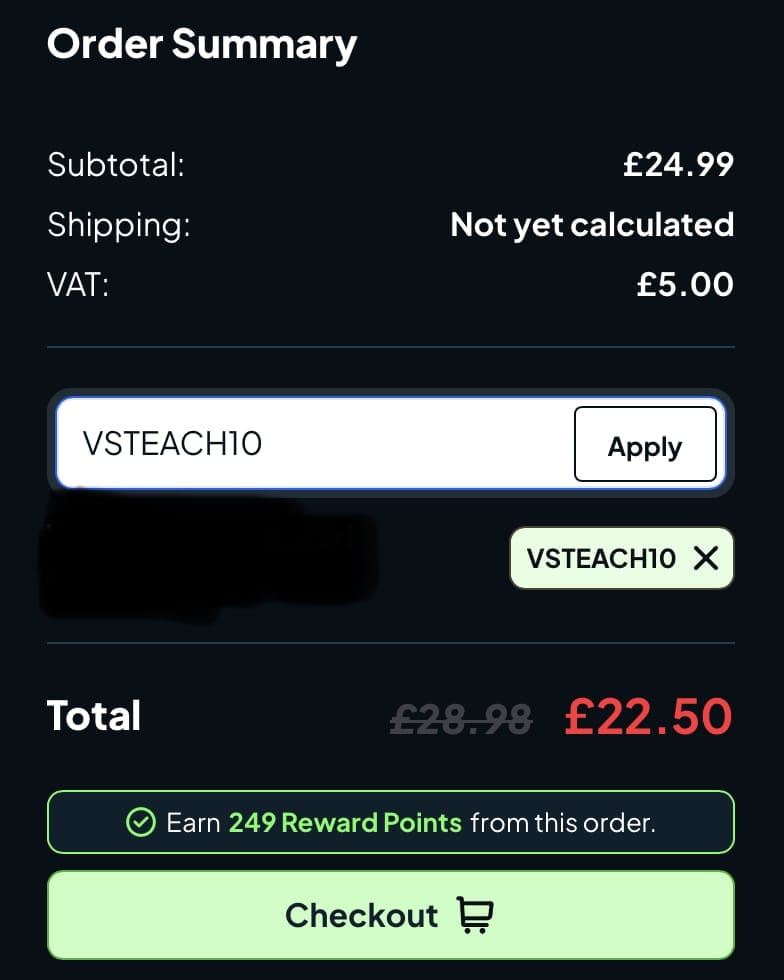 Screenshot of the Vapestore UK discount code working