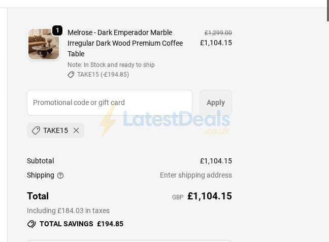 Screenshot of the William Wood Mirrors discount code working