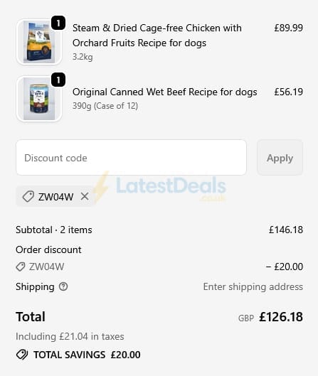 Screenshot of the ZIWI discount code working