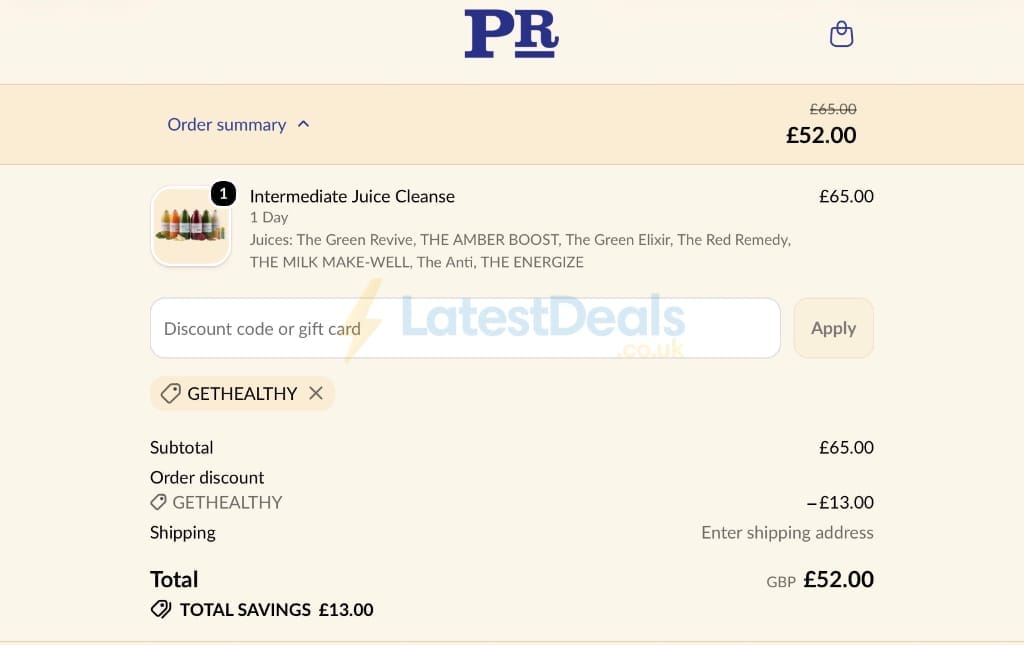 Screenshot of the Presscription discount code working
