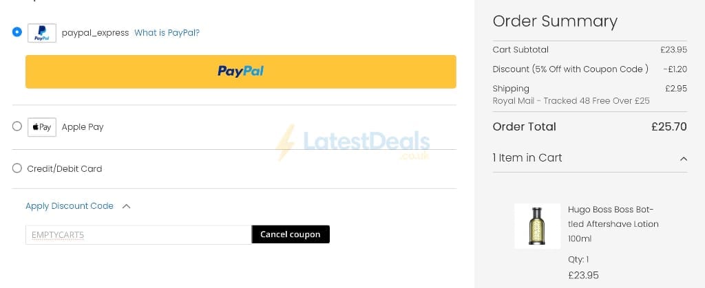 Screenshot of the Perfume Price discount code working