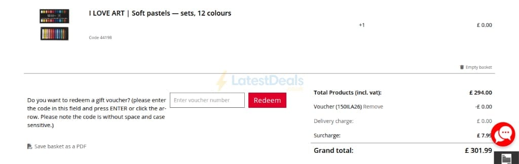 Screenshot of the GreatArt discount code working