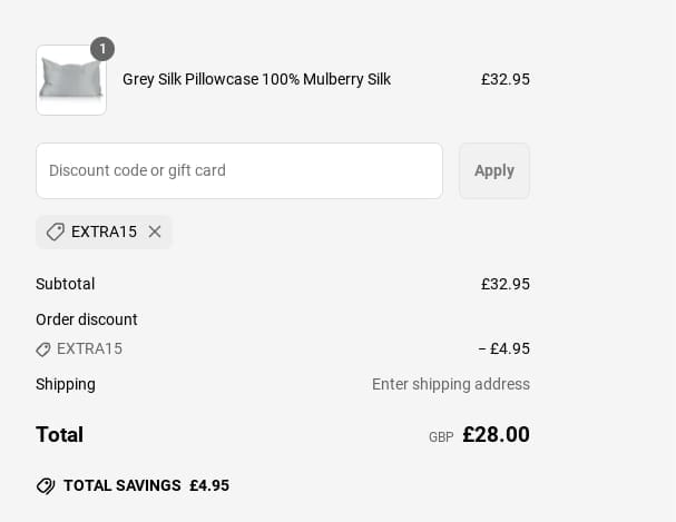 Screenshot of the Silk Pillowcase discount code working