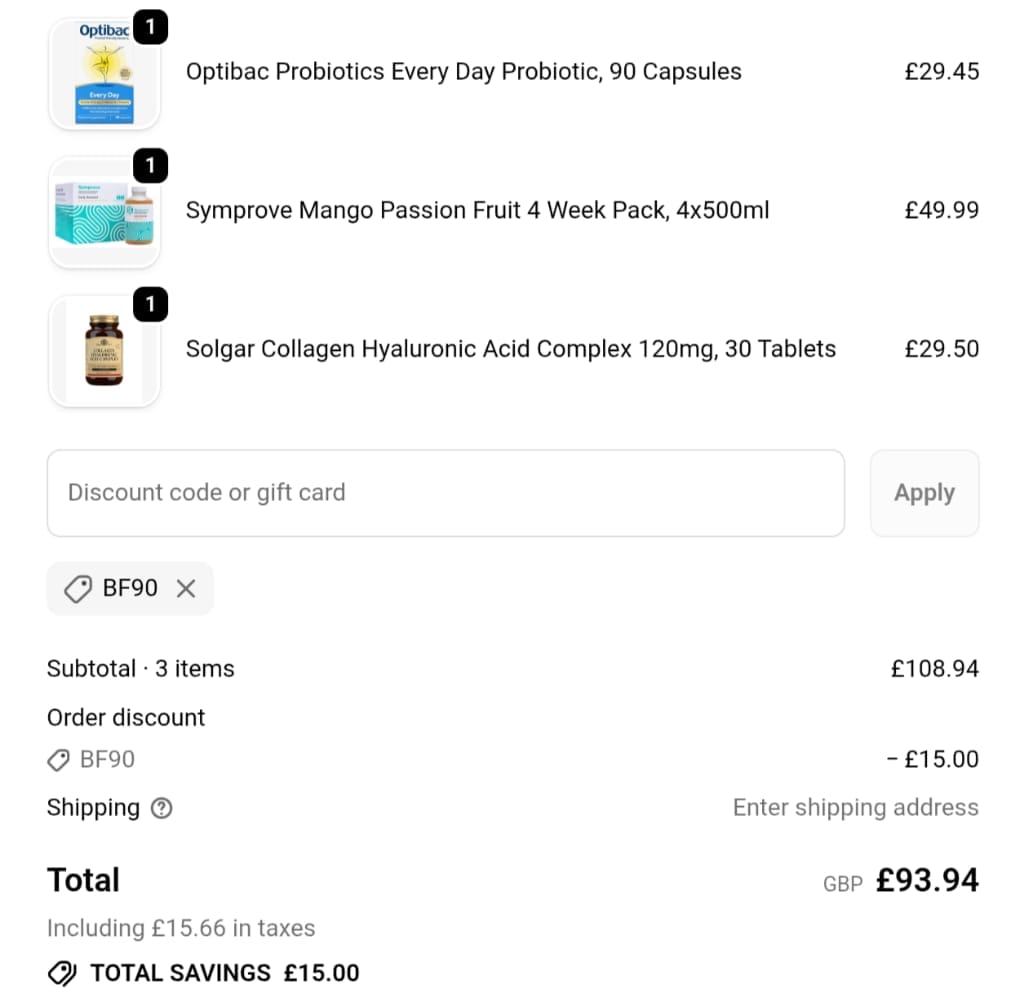 Screenshot of the Revital discount code working