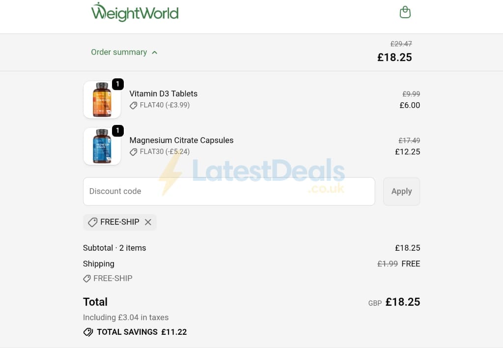 Screenshot of the WeightWorld discount code working