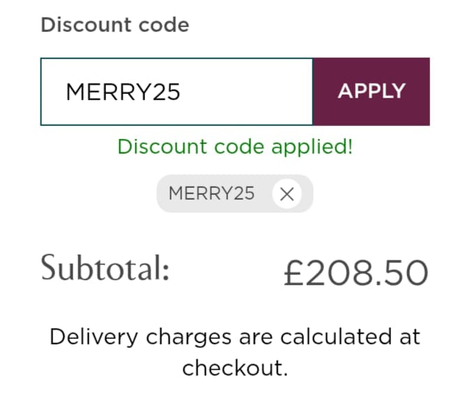 Screenshot of the DukesHill discount code working