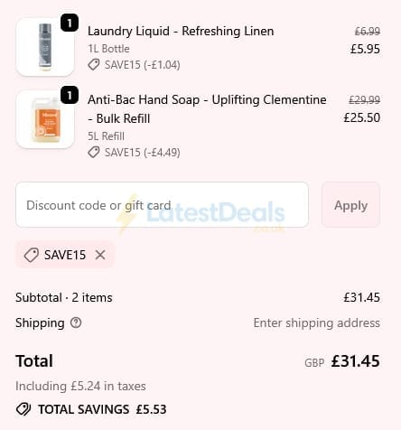 Screenshot of the Miniml discount code working