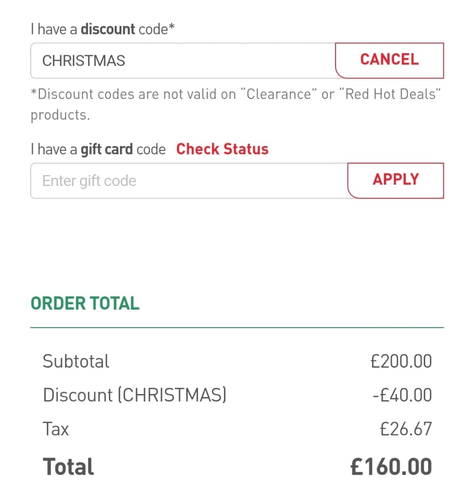 Screenshot of the Tefal discount code working