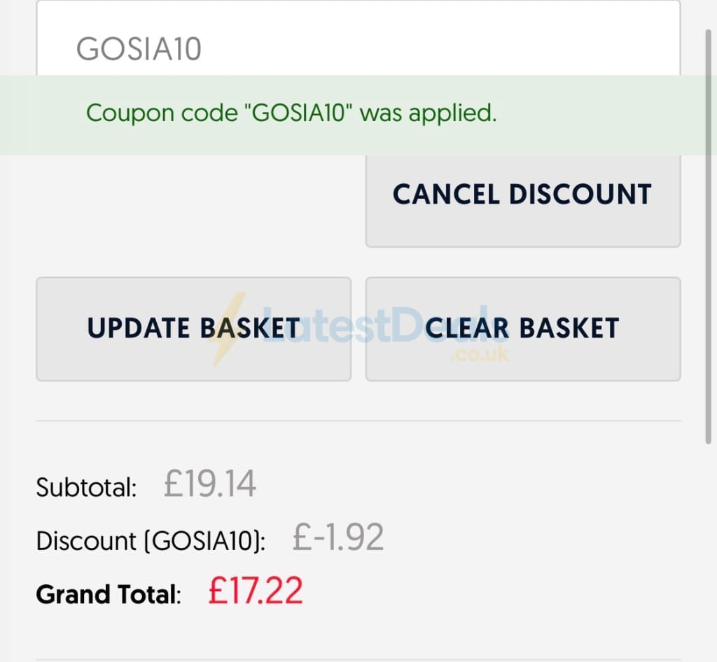 Screenshot of the Power Body discount code working
