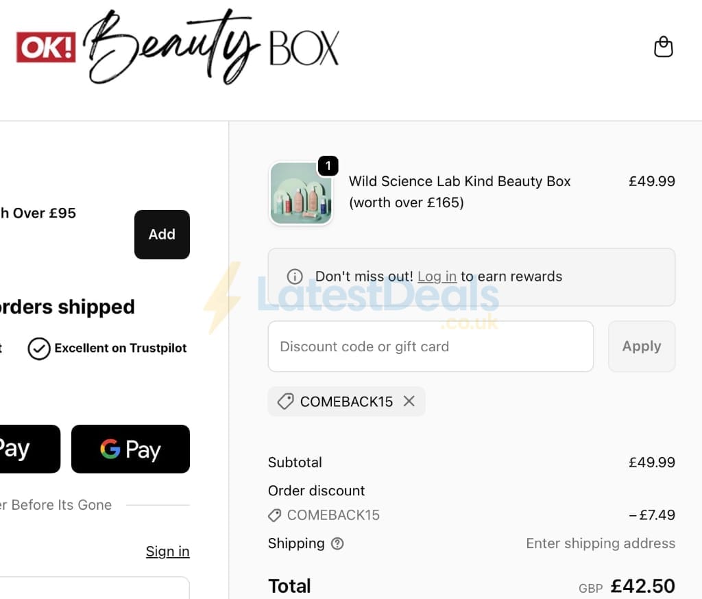 Screenshot of the Ok Beauty Box discount code working