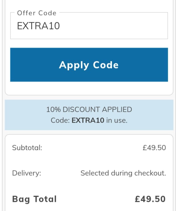 Screenshot of the Mainline Menswear discount code working