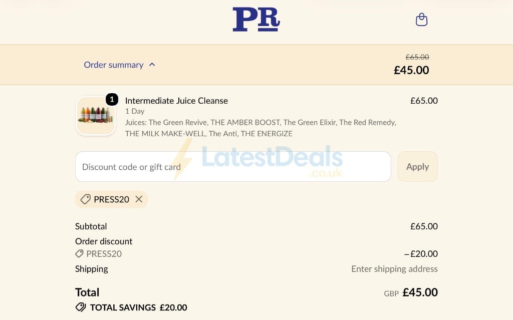 Screenshot of the Presscription discount code working