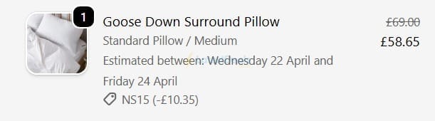Screenshot of the The Fine Bedding Company discount code working