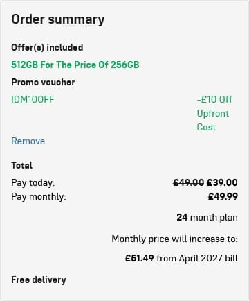 Screenshot of the iD Mobile discount code working