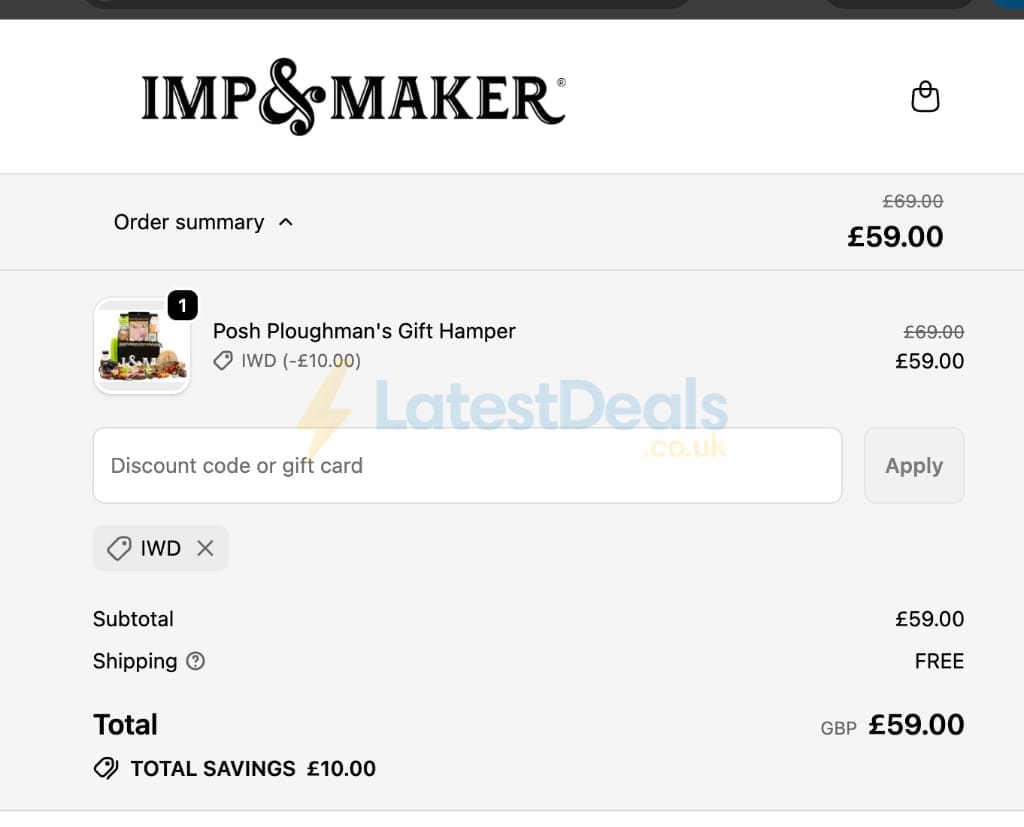 Screenshot of the imp and maker discount code working