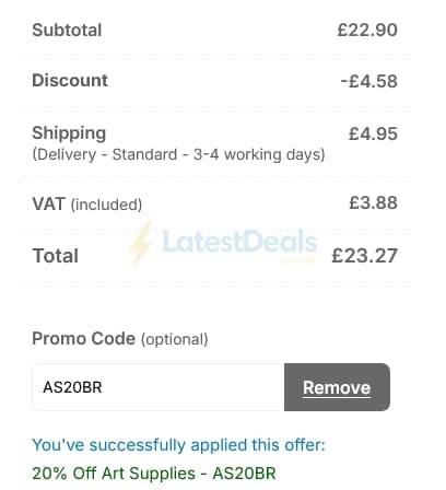Screenshot of the Baker Ross discount code working