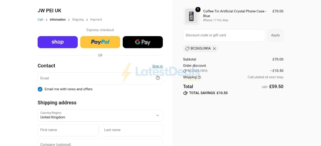 Screenshot of the JW PEI discount code working