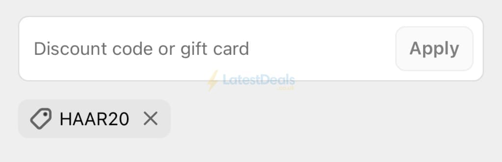 Screenshot of the Haar at Home discount code working