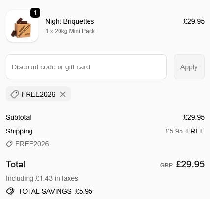 Screenshot of the Lekto Wood Fuels discount code working