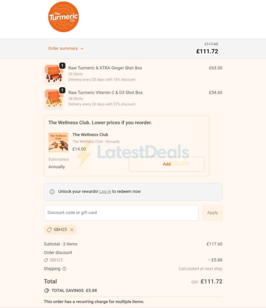 Screenshot of the Theturmeric discount code working