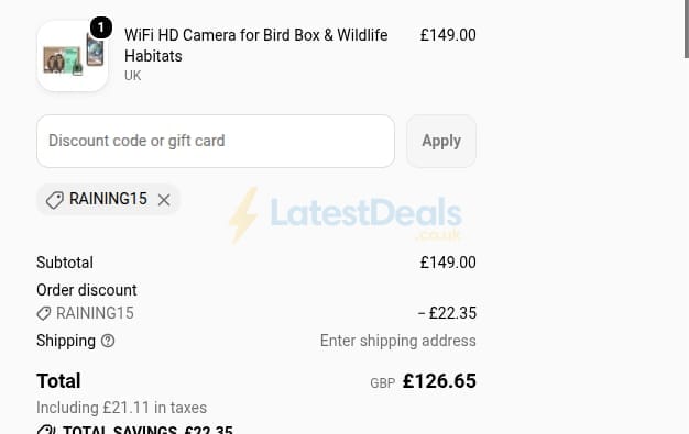 Screenshot of the Green-feathers discount code working