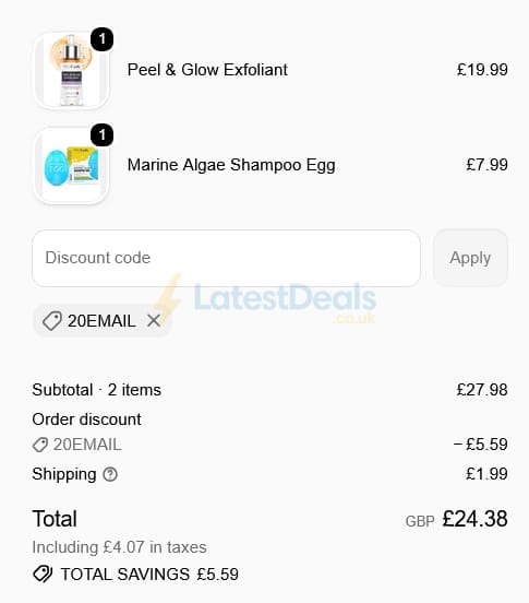 Screenshot of the Procoal discount code working
