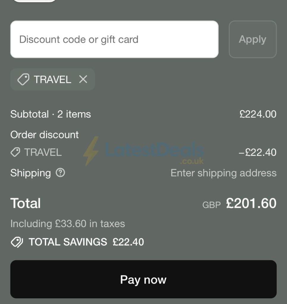 Screenshot of the KOVERED discount code working