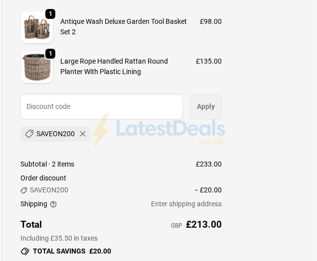 Screenshot of the Wovenhill discount code working