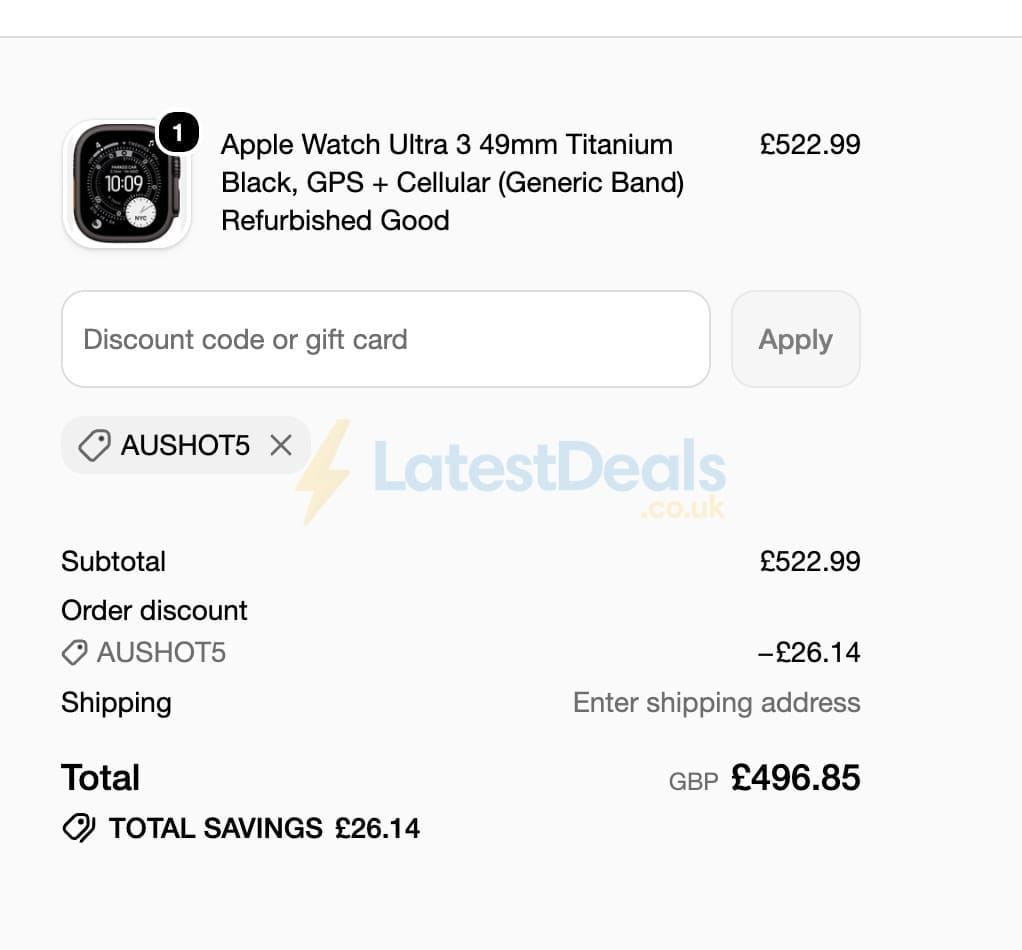 Screenshot of the Handtec discount code working