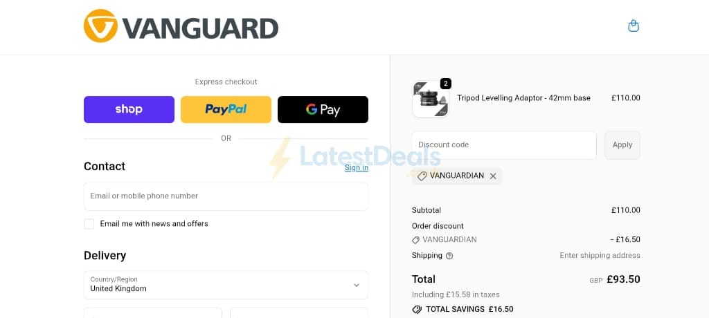 Screenshot of the Vanguard World UK discount code working