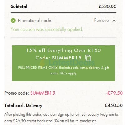 Screenshot of the Graham and Green discount code working