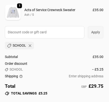 Screenshot of the Fanjoy discount code working
