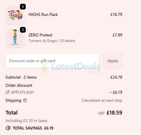 Screenshot of the High Five discount code working
