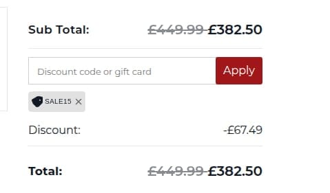 Screenshot of the Tantaly discount code working