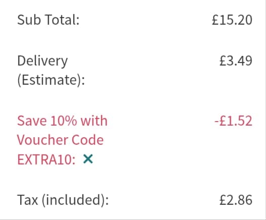 Screenshot of the Viovet discount code working