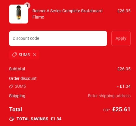 Screenshot of the Ripped Knees discount code working