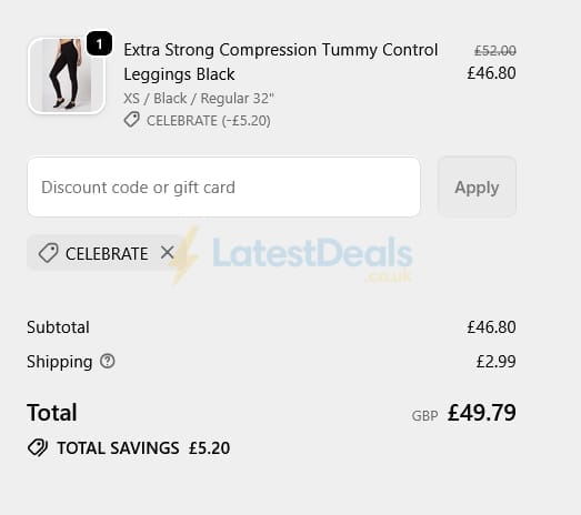 Screenshot of the TLC Sport discount code working