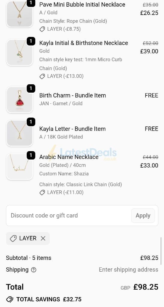Screenshot of the Prya discount code working