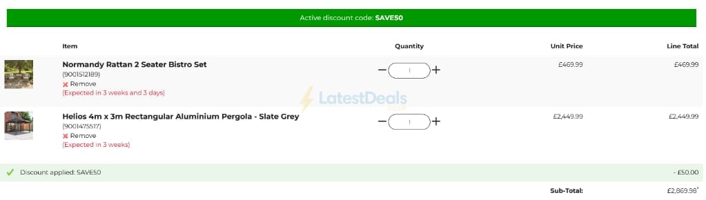 Screenshot of the Glasswells discount code working
