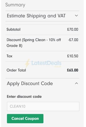 Screenshot of the Stone Refurb discount code working