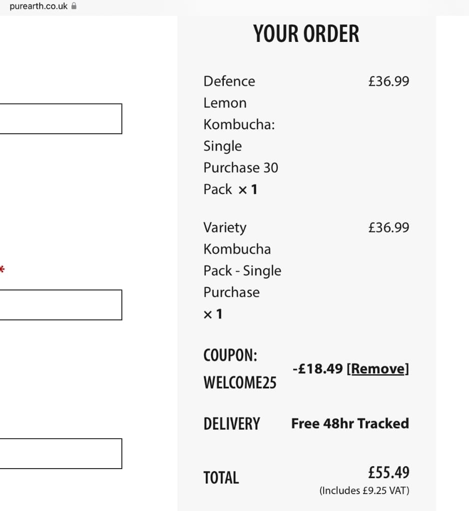 Screenshot of the Purearth discount code working