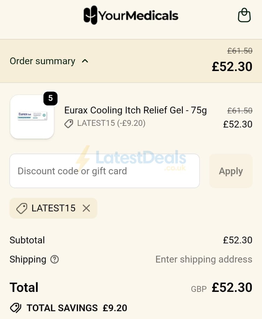 Screenshot of the YourMedicals discount code working